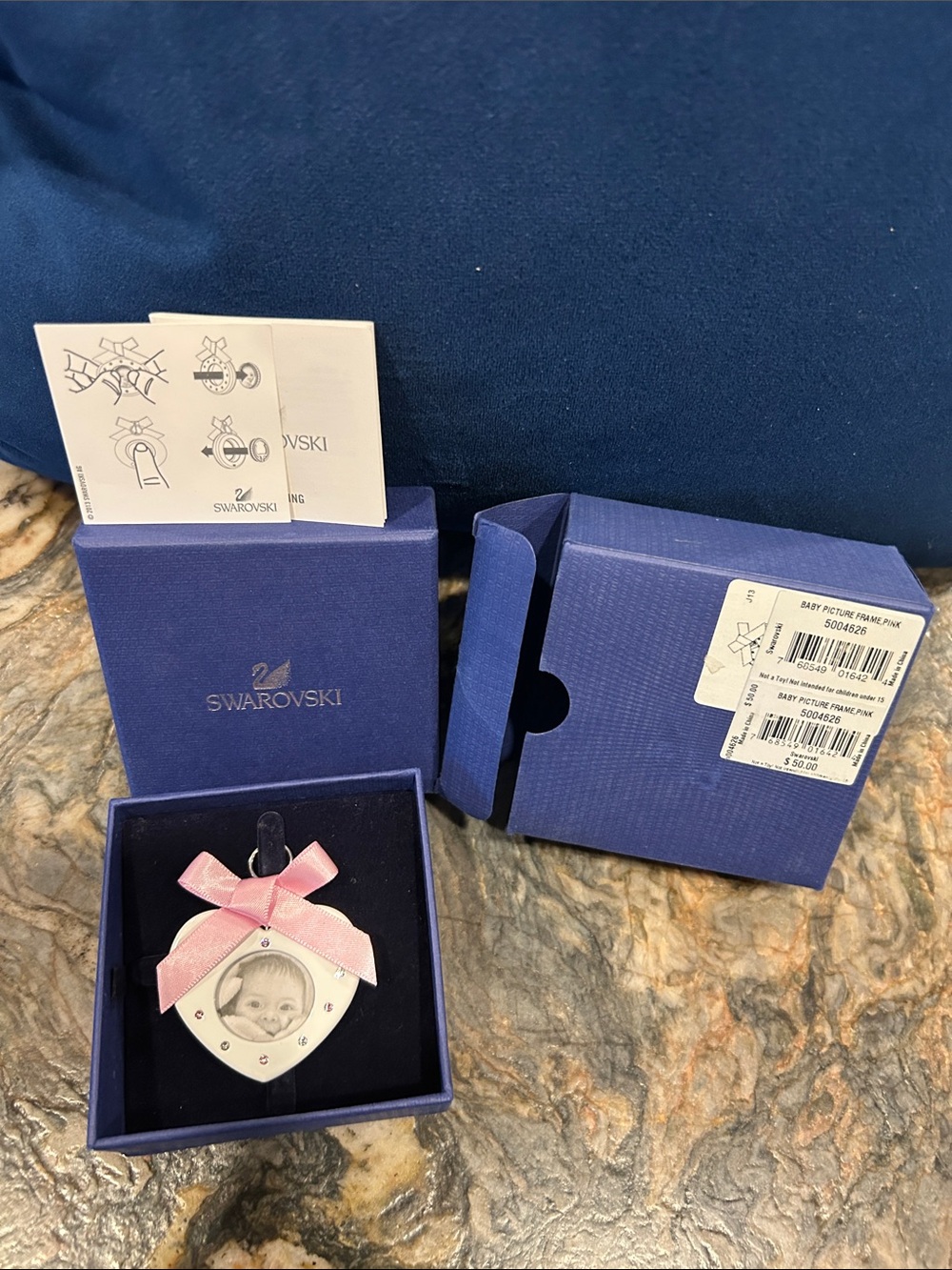 Swarovski Baby Pink Ribbon Heart Photo Frame with Crystals